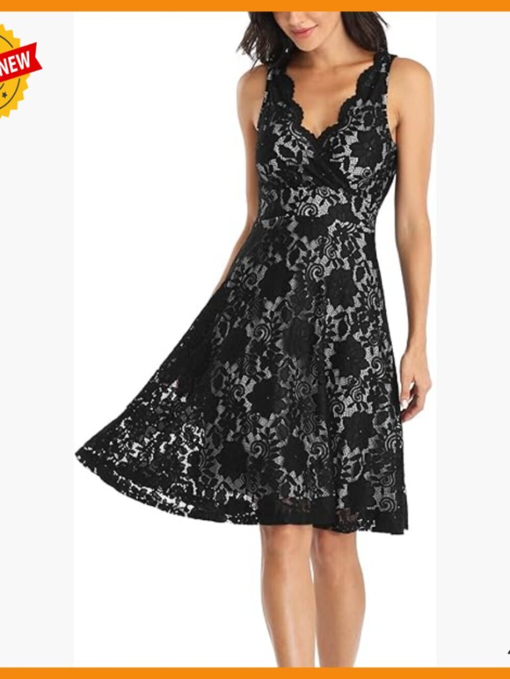 Floral Lace Fit Flare Dress V-Neck Knee Length Cocktail Wedding